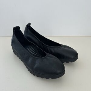 Aetrex Brianna Ballet Flat Womens Sz 38 7.5-8 Black Leather Arch Support Comfort